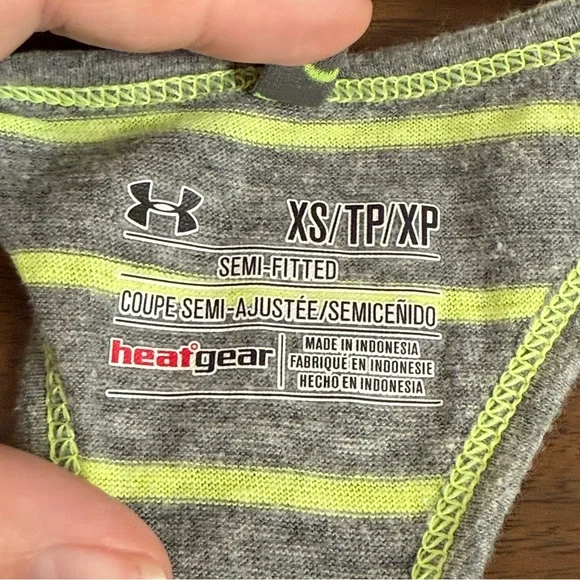 Under Armour XS Gray Neon Stripe HeatGear Racerback Semi-Fitted Tank Top - Picture 6 of 7